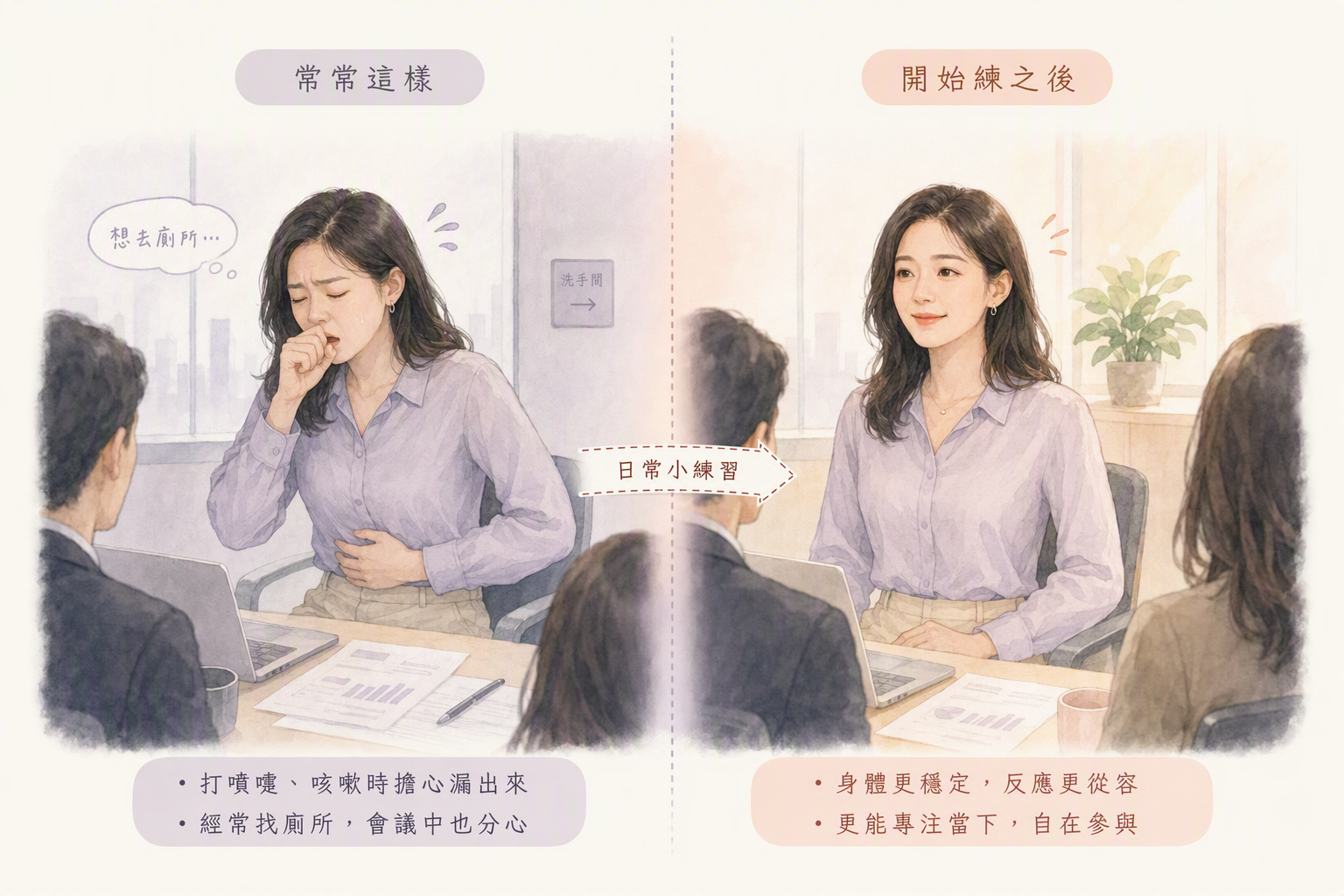 打噴嚏漏尿與練習後對比