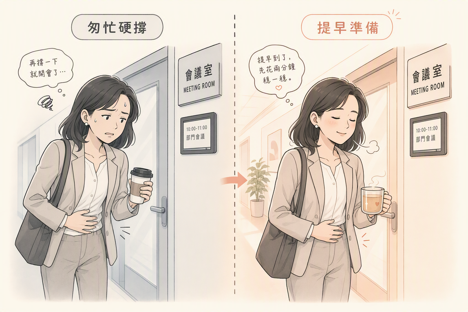 匆忙進場與提早準備對比