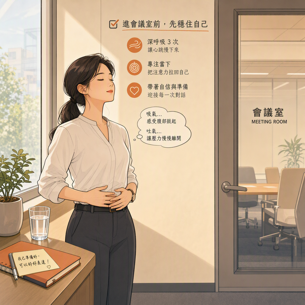 會議室外做腹式呼吸