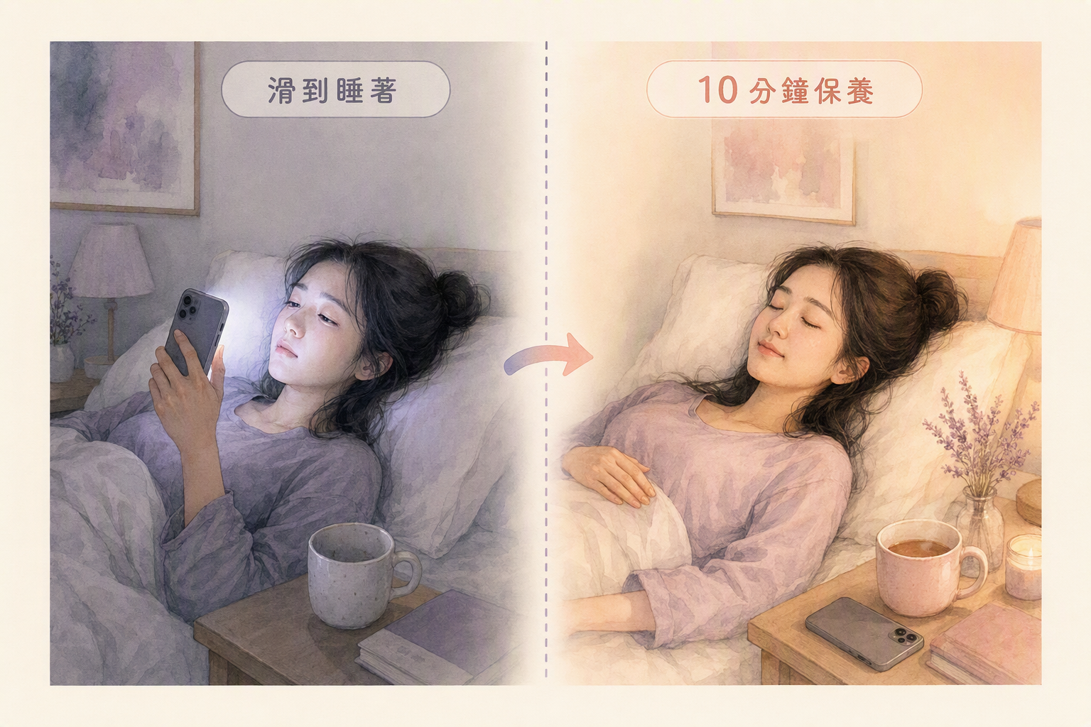 滑手機對比睡前保養