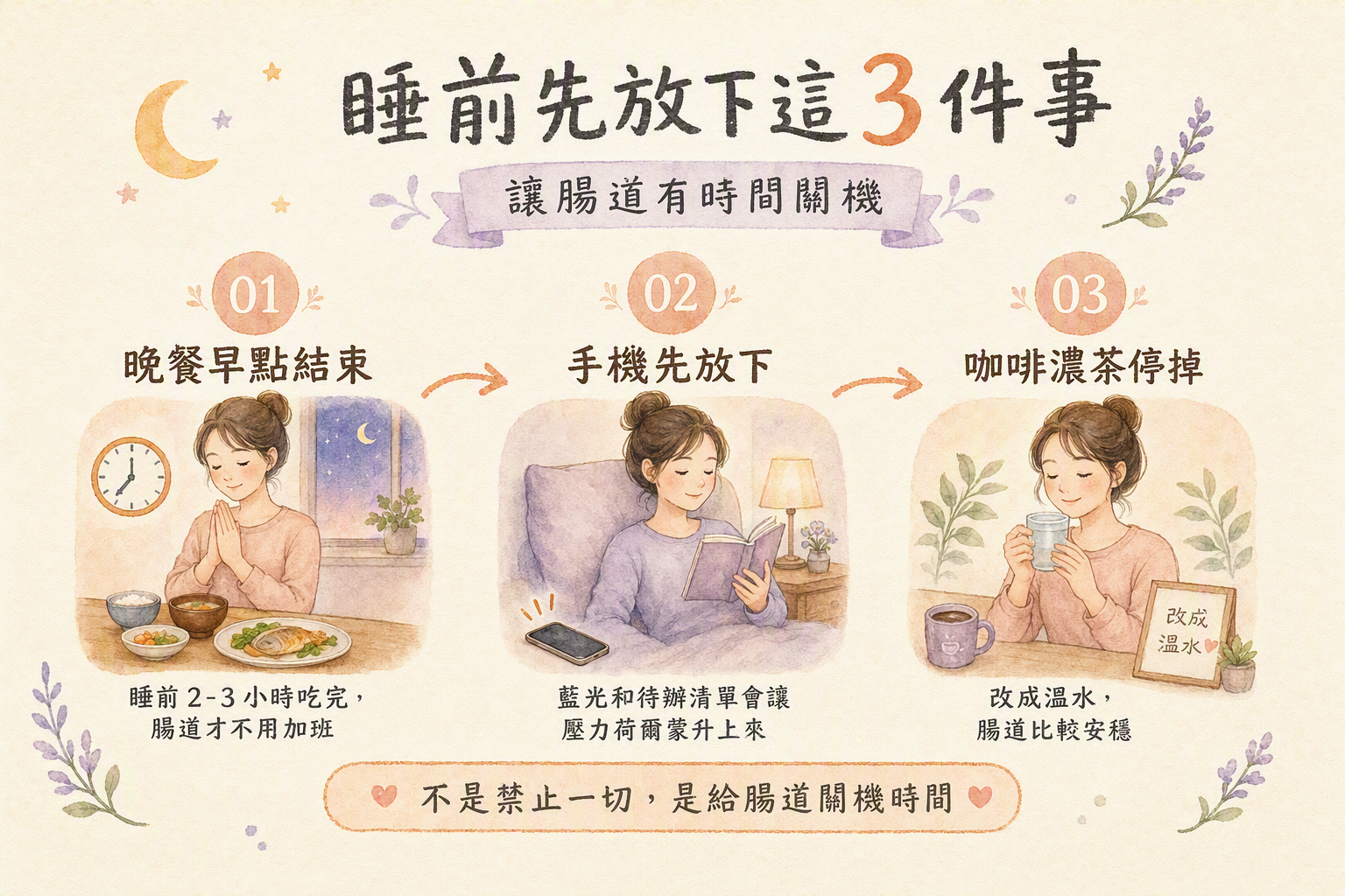 睡前該放下三件事