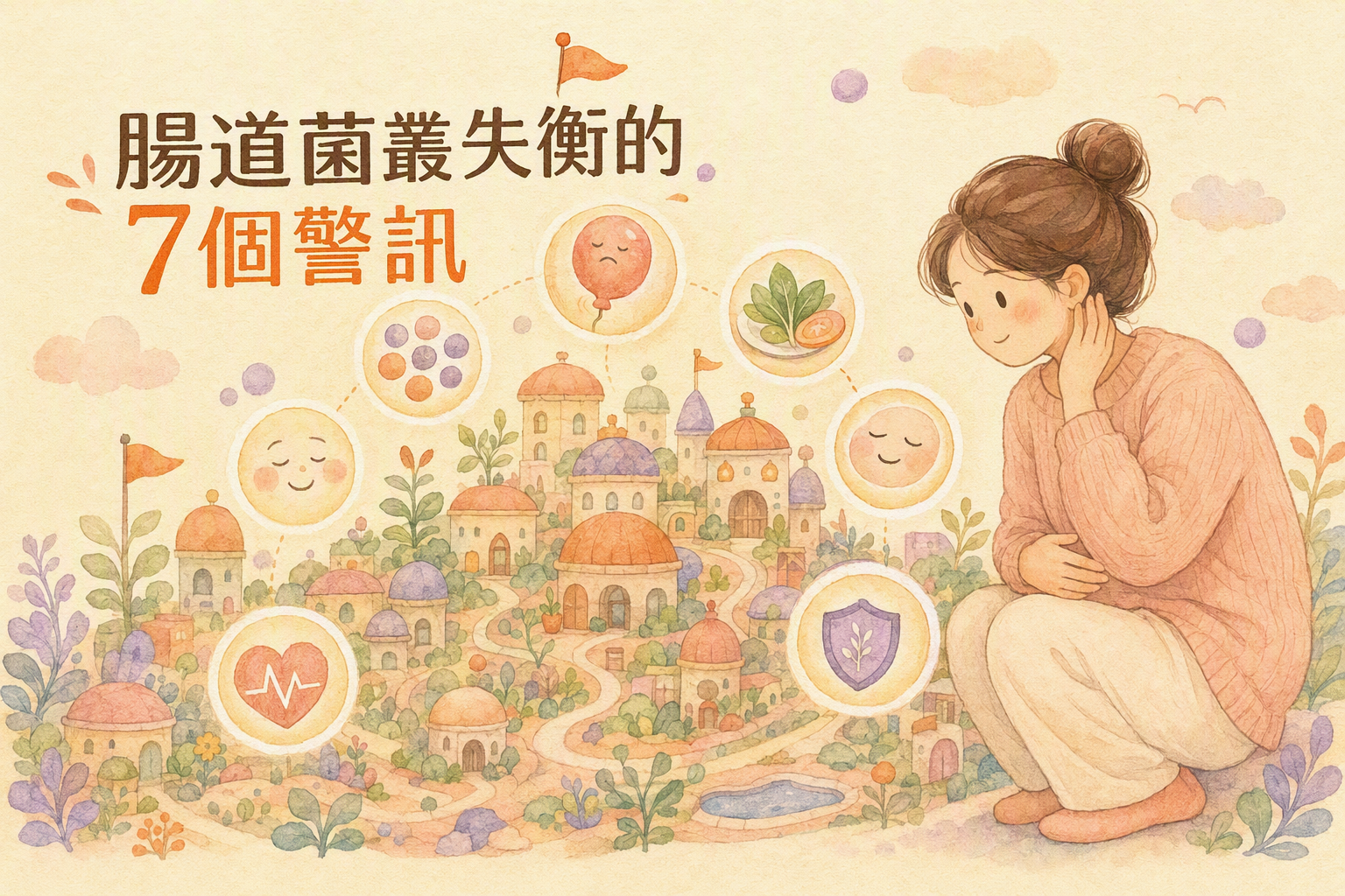 亞洲女性與七個腸道警訊小圖示