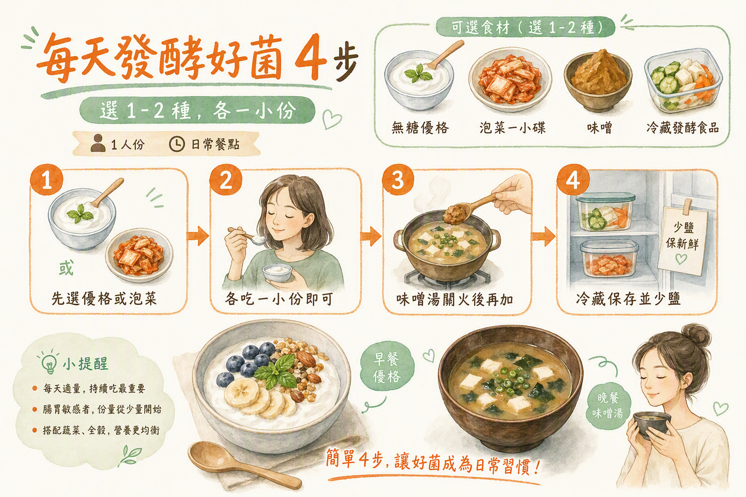每天發酵好菌4步：選優格或泡菜