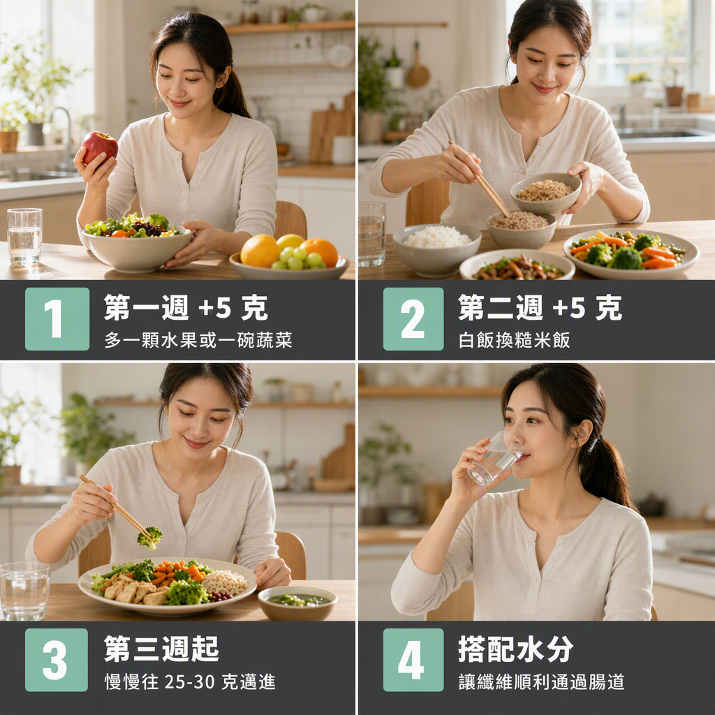 循序漸進增加纖維的4步流程板