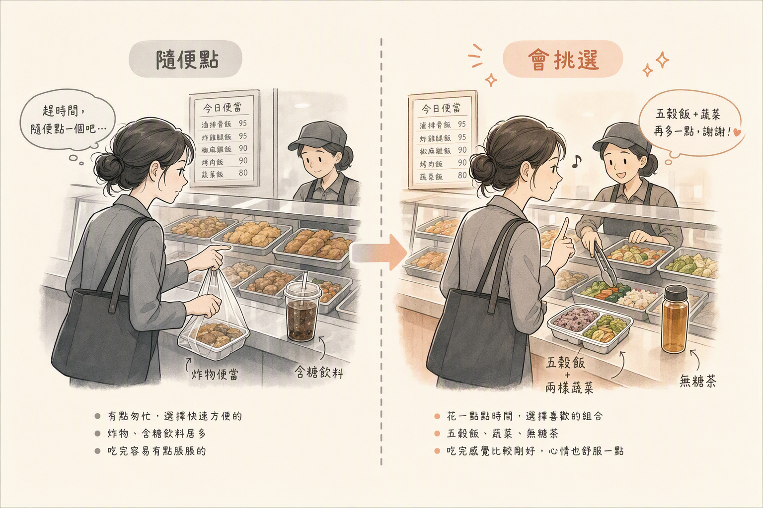 隨便點油炸便當vs會選五穀飯加