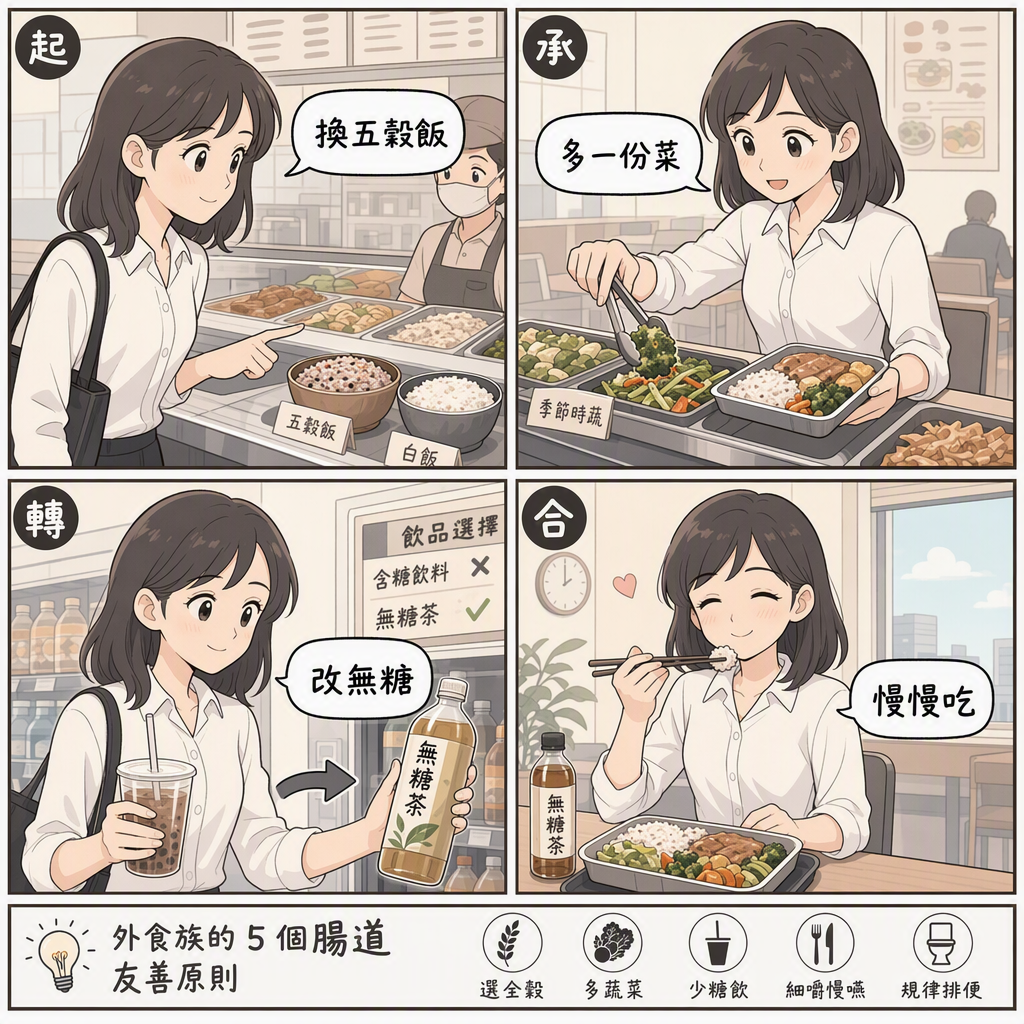 外食族腸道友善原則4格漫畫