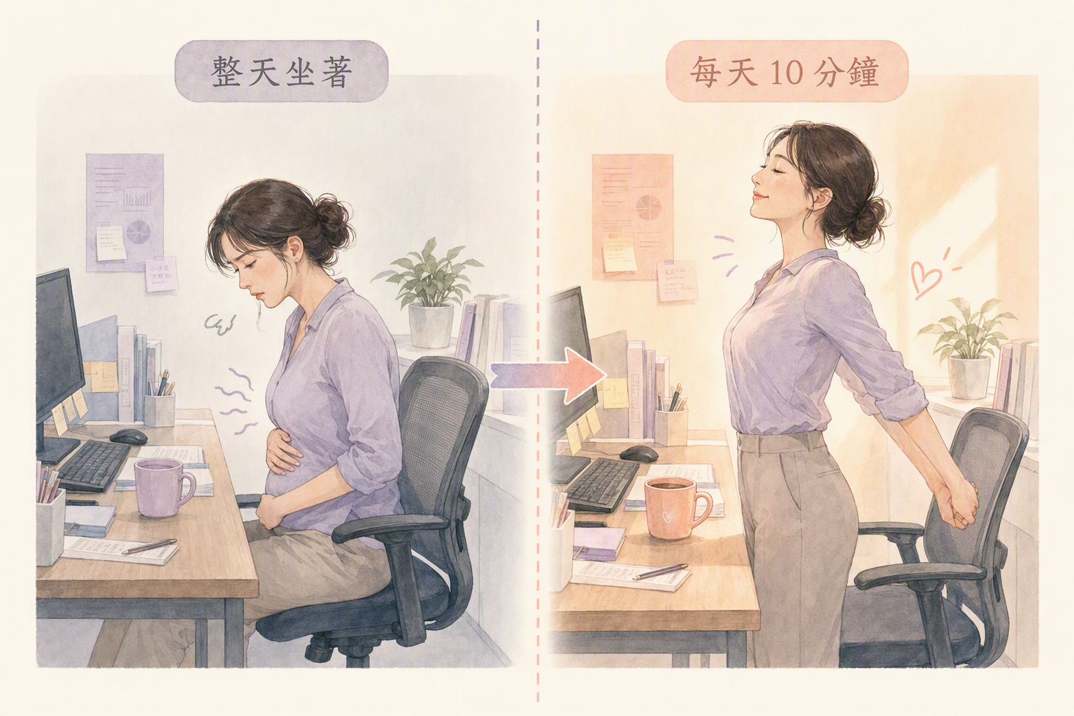 整天久坐肚子脹vs每天10分鐘