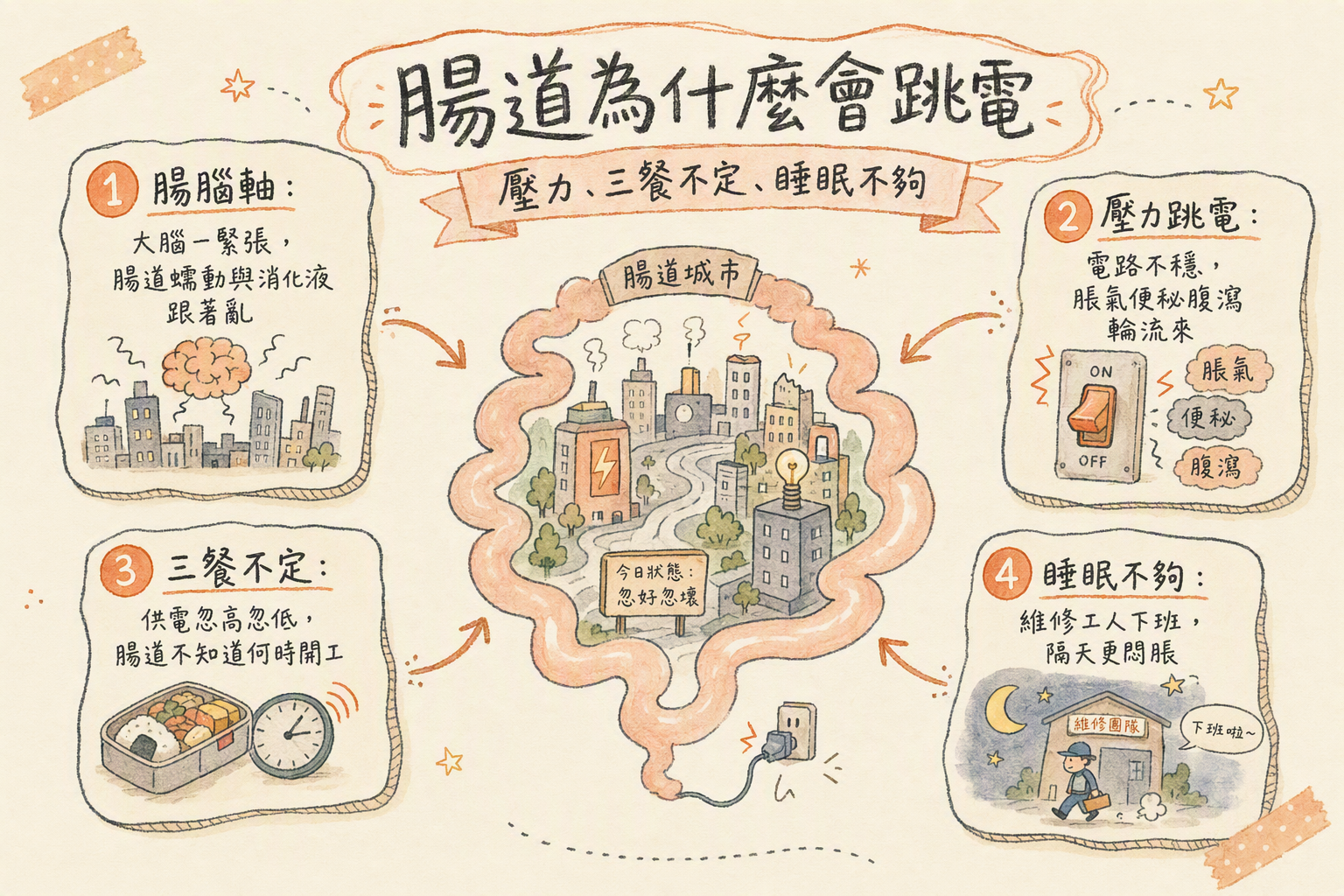 腸道城市供電圖解:壓力、三餐、