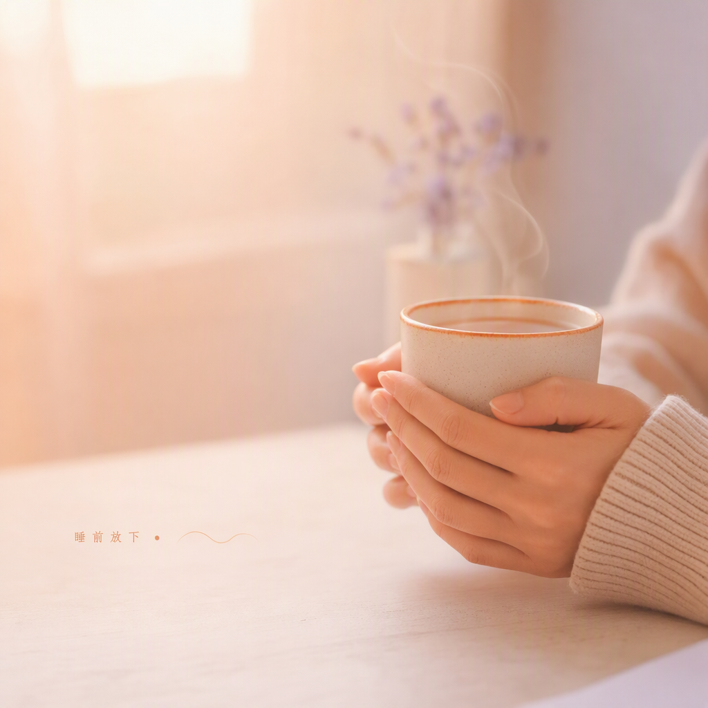 亞洲女性手捧溫茶杯特寫,睡前柔