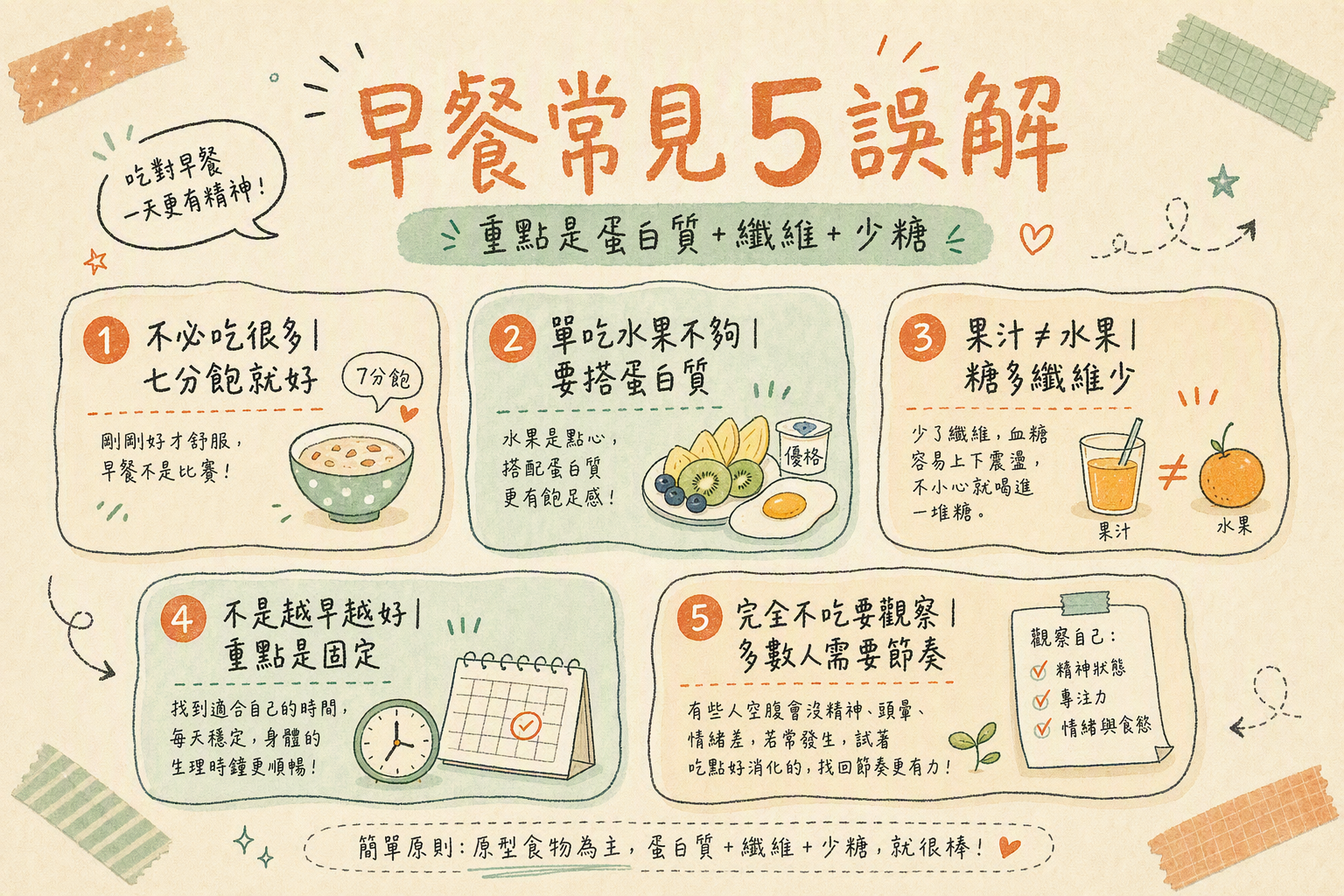 手帳風知識卡：早餐常見5誤解