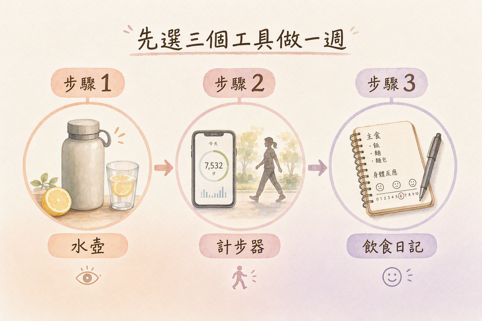 水壺計步器飲食日記三步驟