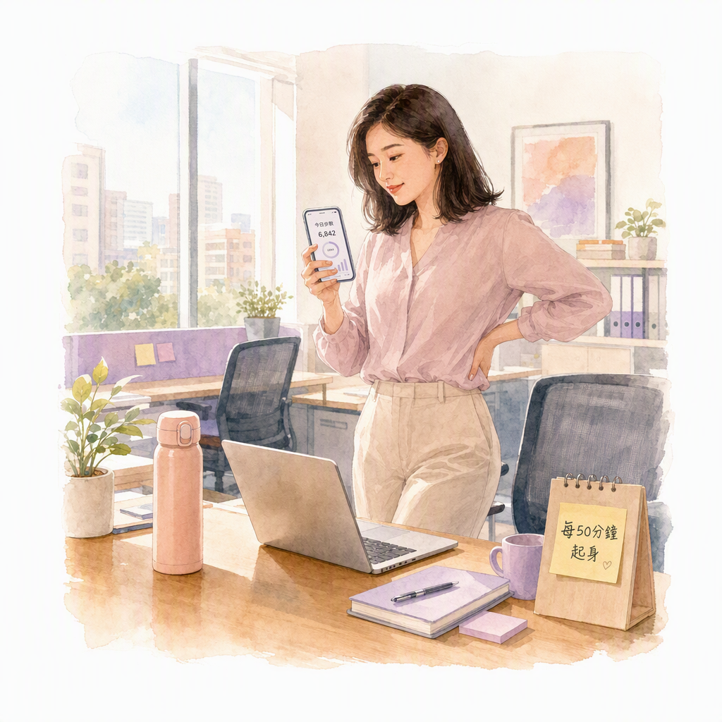 亞洲女性木桌水壺與腸道保養