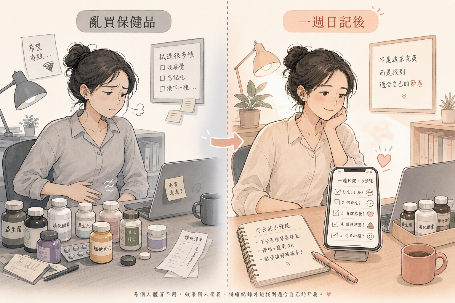 亂買保健品與日記後對比