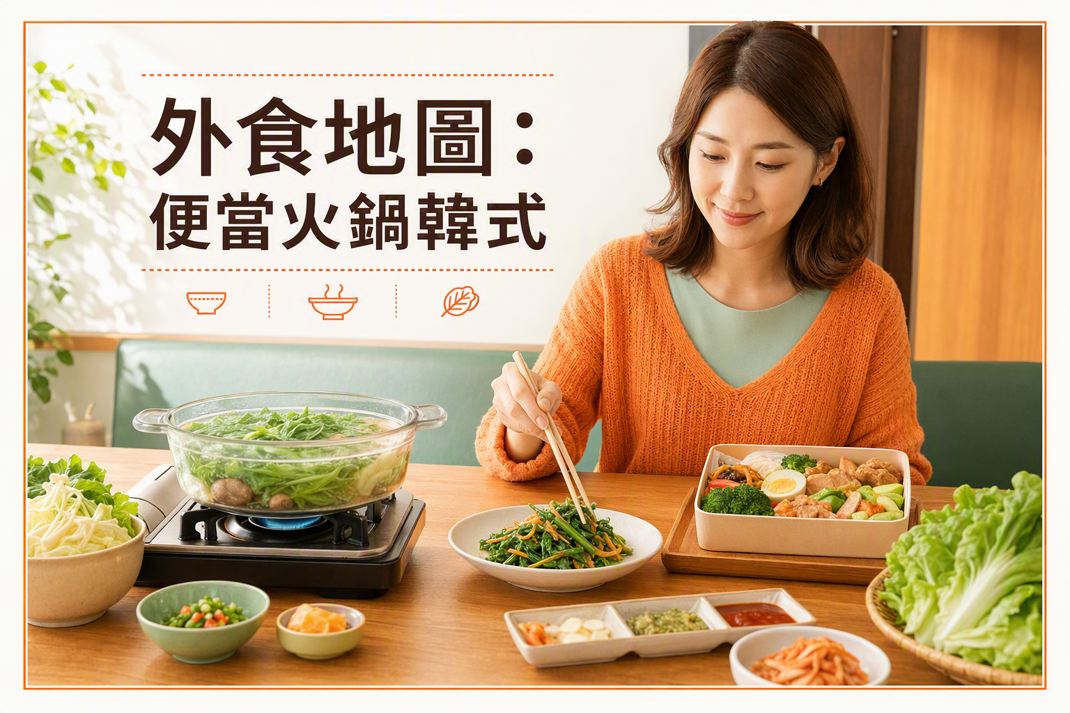 亞洲女性火鍋先夾青菜外食