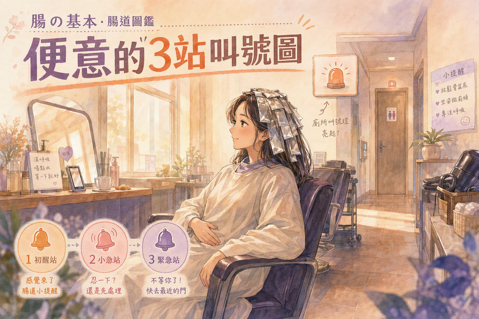美髮椅上鋁箔還在、一手覆腹、叫