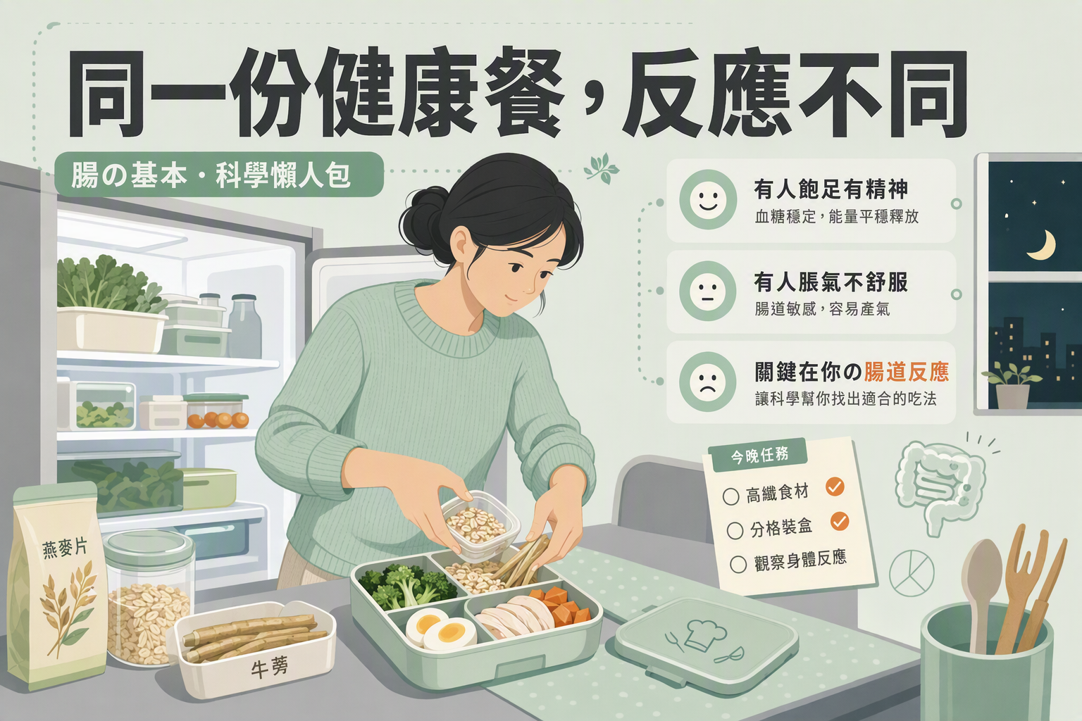 週日夜裝高纖便當、冰箱光